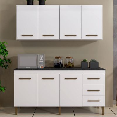 Cozinha Completa 7 Portas 3 Gavetas Atenas Kaiki Moveis Branco