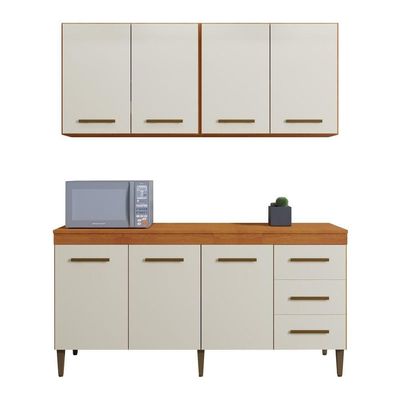 Cozinha Completa 7 Portas 3 Gavetas Atenas Kaiki Moveis Nature/Off White