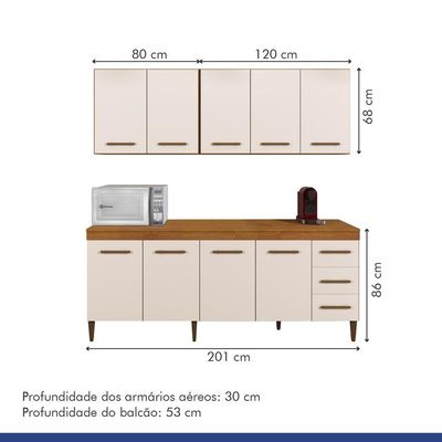 Cozinha Completa 9 Portas E 3 Gavetas Atenas Kaiki Moveis Nature/Off White