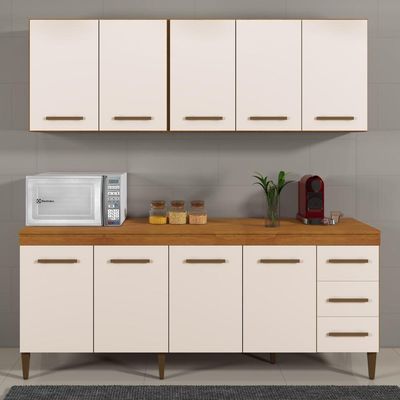 Cozinha Completa 9 Portas E 3 Gavetas Atenas Kaiki Moveis Nature/Off White