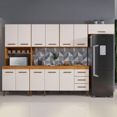 Cozinha Completa 12 Portas 3 Gavetas Atenas Kaiki Moveis Nature/Off White