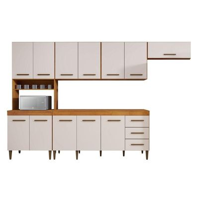 Cozinha Completa 12 Portas 3 Gavetas Atenas Kaiki Moveis Nature/Off White