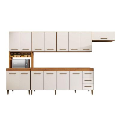 Cozinha Completa 14 Portas 3 Gavetas Atenas Kaiki Moveis Nature/Off White