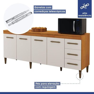 Cozinha Completa 14 Portas 3 Gavetas Atenas Kaiki Moveis Nature/Off White