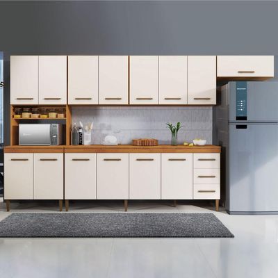 Cozinha Completa 14 Portas 3 Gavetas Atenas Kaiki Moveis Nature/Off White