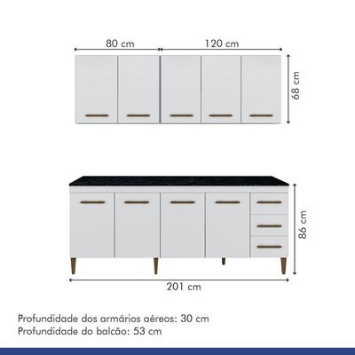 Cozinha Completa 9 Portas E 3 Gavetas Atenas Kaiki Moveis Branco