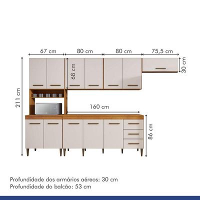 Cozinha Completa 12 Portas 3 Gavetas Atenas Kaiki Moveis Nature/off White