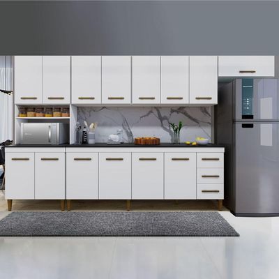 Cozinha Completa 14 Portas 3 Gavetas Atenas Kaiki Moveis Branco