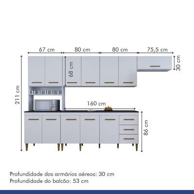 Cozinha Completa 12 Portas 3 Gavetas Atenas Kaiki Moveis Branco