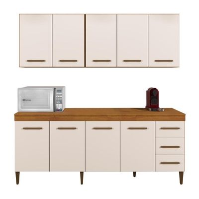 Cozinha Completa 9 Portas E 3 Gavetas Atenas Kaiki Moveis Nature/off White