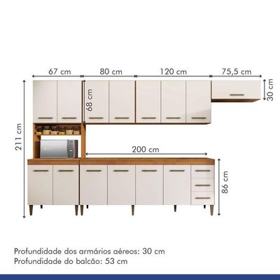 Cozinha Completa 14 Portas 3 Gavetas Atenas Kaiki Moveis Nature/off White