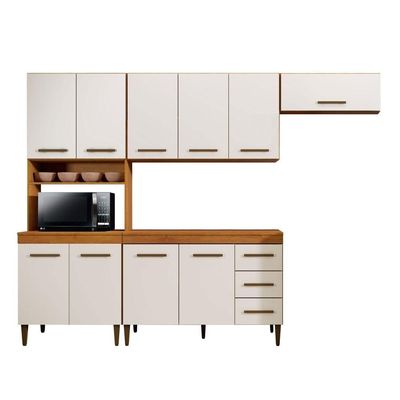 Cozinha Completa 10 Portas 3 Gavetas Atenas Kaiki Moveis Nature/off White