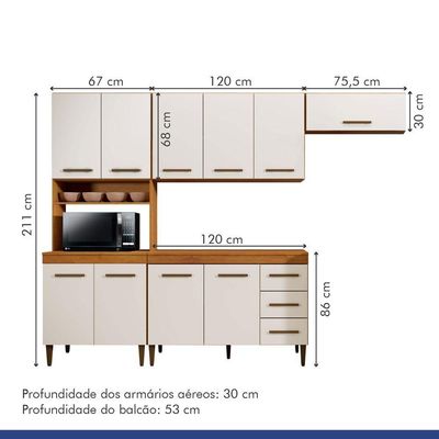 Cozinha Completa 10 Portas 3 Gavetas Atenas Kaiki Moveis Nature/off White