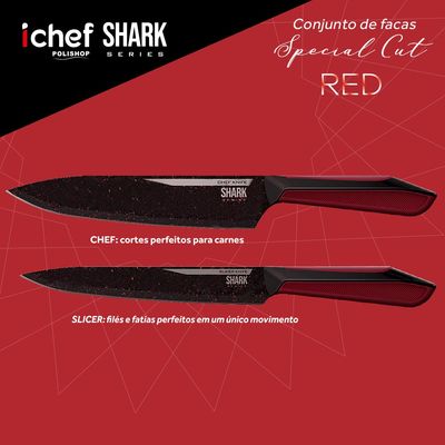 Conjunto de Facas Ichef Polishop - Professional Cut - Shark Series - Red | Ichef