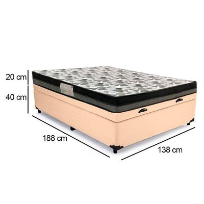 Cama Baú Casal Sintético + Colchão Casal Ortobom Iso Dupla Face 60x138x188 bege