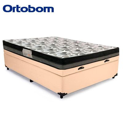 Cama Baú Casal Sintético + Colchão Casal Ortobom Iso Dupla Face 60x138x188 bege
