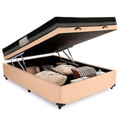 Cama Baú Casal Sintético + Colchão Casal Ortobom Iso Dupla Face 60x138x188 bege