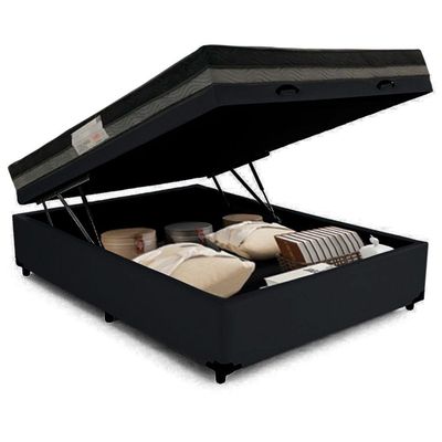Cama Baú Casal Sintético + Colchão Casal Ortobom Iso Dupla Face 60x138x188 preto