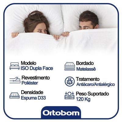 Cama Box Casal Sintético + Colchão Casal Ortobom Iso Dupla Face 60x138x188 bege