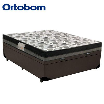Cama Baú Casal Sintético + Colchão Casal Ortobom Iso Dupla Face 60x138x188 marrom
