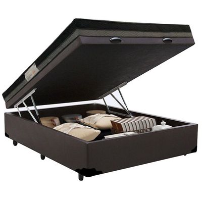 Cama Baú Casal Sintético + Colchão Casal Ortobom Iso Dupla Face 60x138x188 marrom