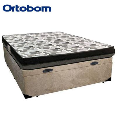 Cama Baú Casal Suede + Colchão Casal Ortobom Iso Dupla Face 60x138x188 bege