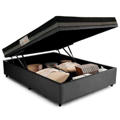 Cama Baú Casal Sintético + Colchão Casal Ortobom Iso Dupla Face 60x138x188 cinza