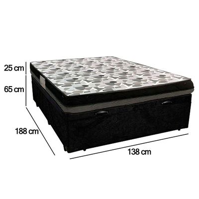 Cama Baú Casal Suede + Colchão Casal Ortobom Iso Dupla Face 60x138x188 preto