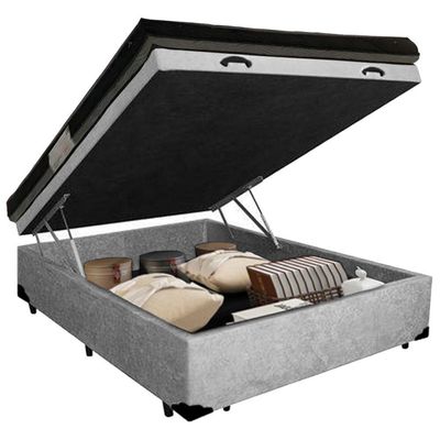 Cama Baú Casal Suede + Colchão Casal Ortobom Iso Dupla Face 60x138x188 cinza