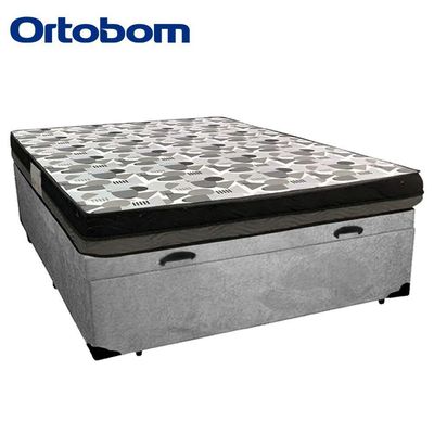 Cama Baú Casal Suede + Colchão Casal Ortobom Iso Dupla Face 60x138x188 cinza