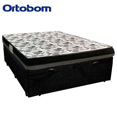 Cama Baú Casal Suede + Colchão Casal Ortobom Iso Dupla Face 60x138x188 preto