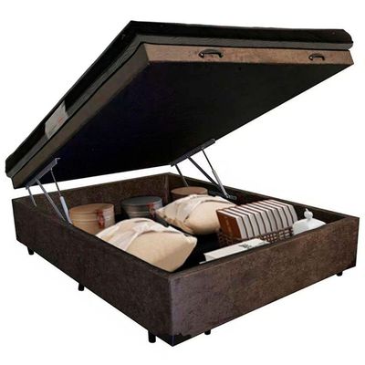 Cama Baú Casal Suede + Colchão Casal Ortobom Iso Dupla Face 60x138x188 marrom