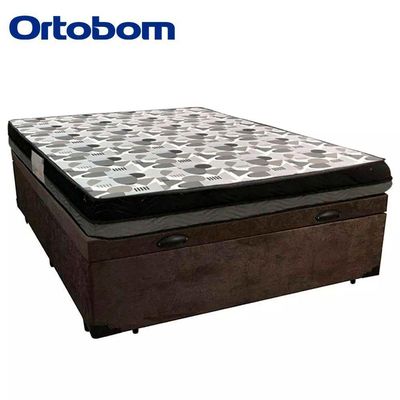 Cama Baú Casal Suede + Colchão Casal Ortobom Iso Dupla Face 60x138x188 marrom