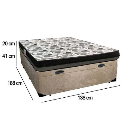 Cama Baú Casal Suede + Colchão Casal Ortobom Iso Dupla Face 60x138x188 bege
