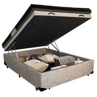 Cama Baú Casal Suede + Colchão Casal Ortobom Iso Dupla Face 60x138x188 bege