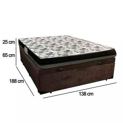 Cama Baú Casal Suede + Colchão Casal Ortobom Iso Dupla Face 60x138x188 marrom