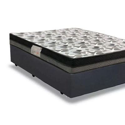 Cama Box Casal Sintético + Colchão Casal Ortobom Iso Dupla Face 60x138x188 cinza