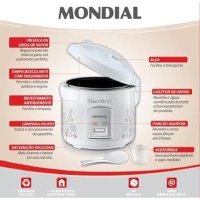 Panela Eletrica ARROZ Mondial 10 Xicaras 700W - PE-10 Branco 220 VOLTS