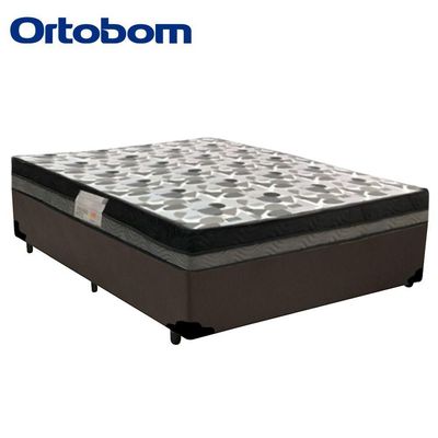 Cama Box Casal Sintético + Colchão Casal Ortobom Iso Dupla Face 60x138x188 marrom