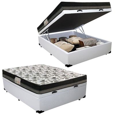Cama Baú Casal Sintético + Colchão Casal Ortobom Iso Dupla Face 60x138x188 branco