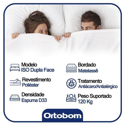 Cama Box Casal Suede + Colchão Casal Ortobom Iso Dupla Face 60x138x188 preto