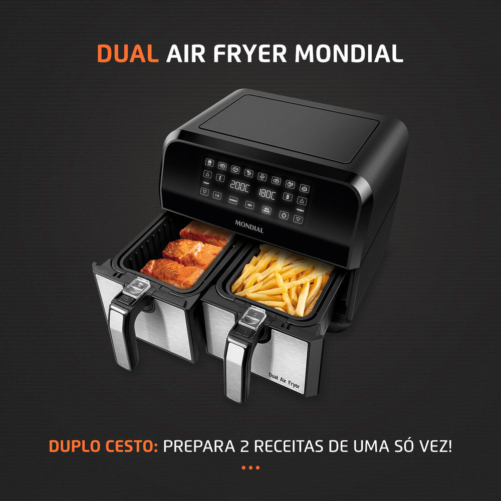 Fritadeira Air Fryer Dual Duplo Cesto 8L Mondial AFD-01-BI