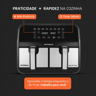 Fritadeira Air Fryer Dual Duplo Cesto 8L Mondial AFD-01-BI 110