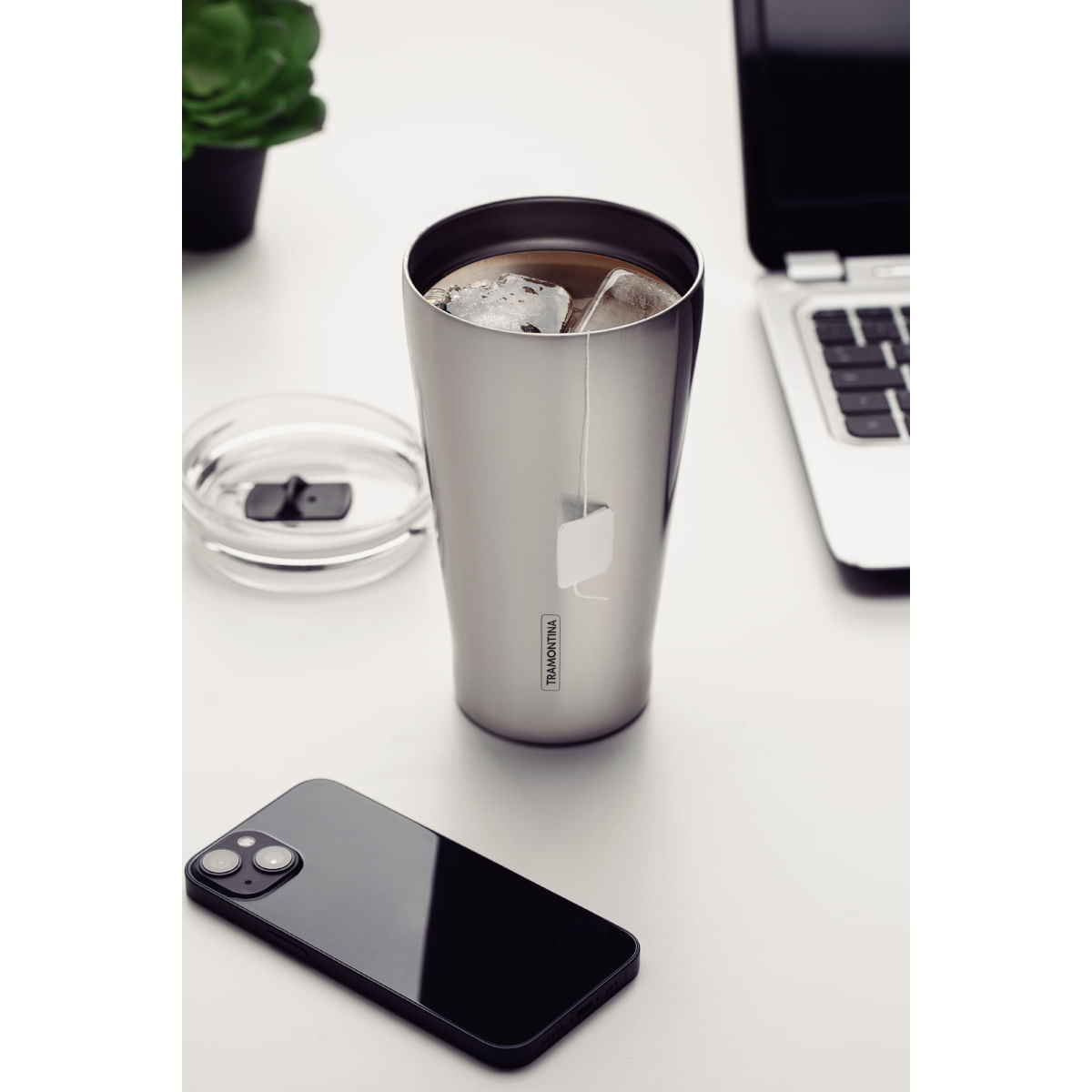 Copo Térmico Tramontina Exata em Aço Inox com Tampa 550 ml