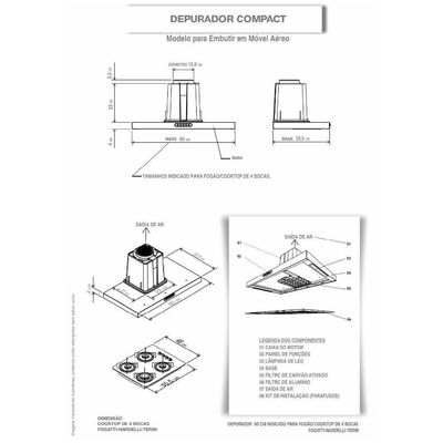 Depurador Compact New Embutir Inox 60 Cm Fogatti Preto 220v 220