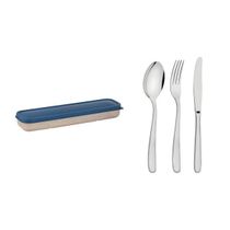 Conjunto Talher Aço Inox Com Estojo e Tampa Azul Tramontina
