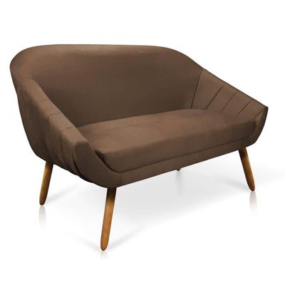 Kit 01 Namoradeira 02 Lugares e 02 Poltronas Giovana Suede Castanho Marrom