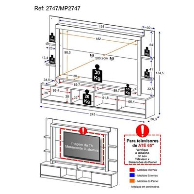 Home Theater Moscou TV até 65" Suporte Universal Multimóveis