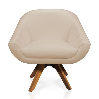 Poltrona Giratória Giovana Corino Base Madeira Mm30