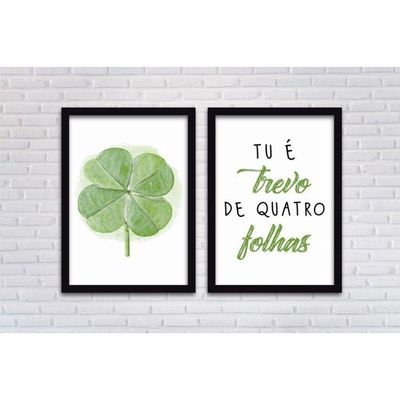 Conjunto Quadros Decorativos 2 pçs mdf 20x30 Trevo 4 folhas